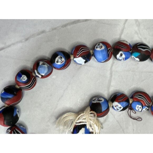 Vintage Millefiori Ghost Face Mosaic Bead Necklace 48 Handcrafted Beads 12-14mm - Picture 8 of 16